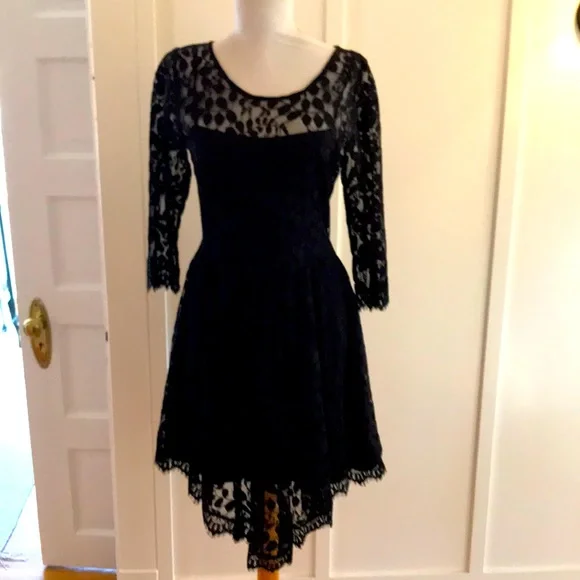 Free people handkerchief dress black lace with built in slip 4